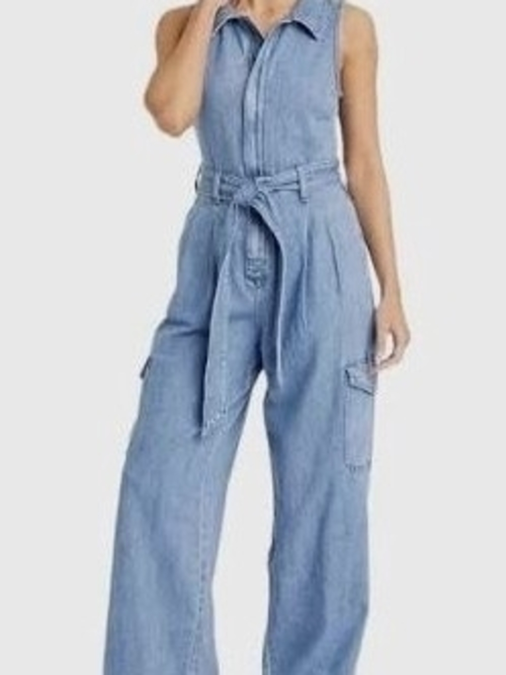 Universal Thread Light Blue Sleeveless Denim Overalls with Tie Waist